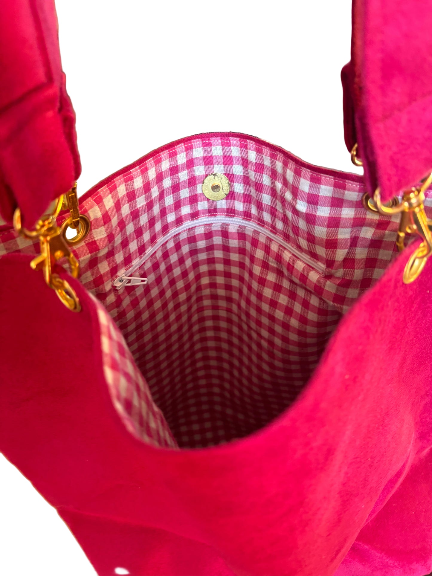 Sac cabas rose fuschia intérieur vichy rose