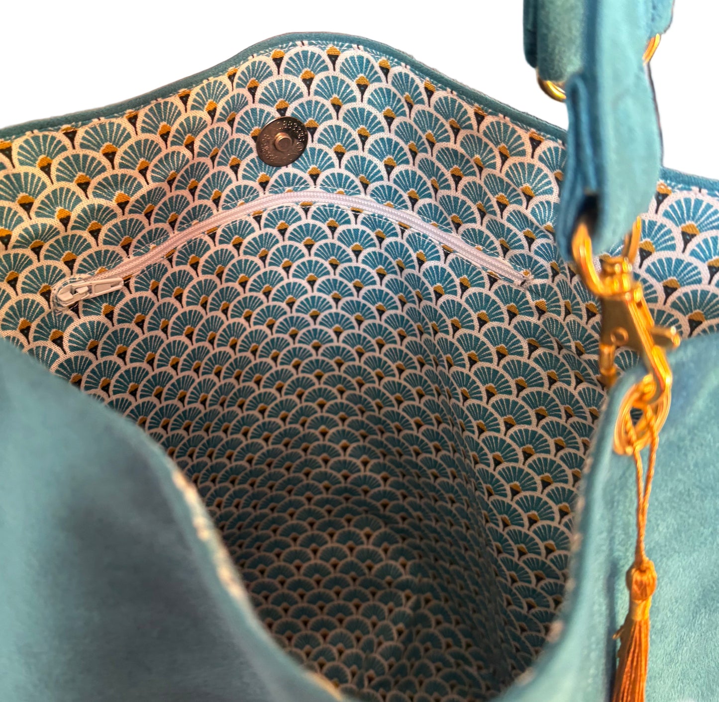 Sac cabas turquoise intérieur éventails