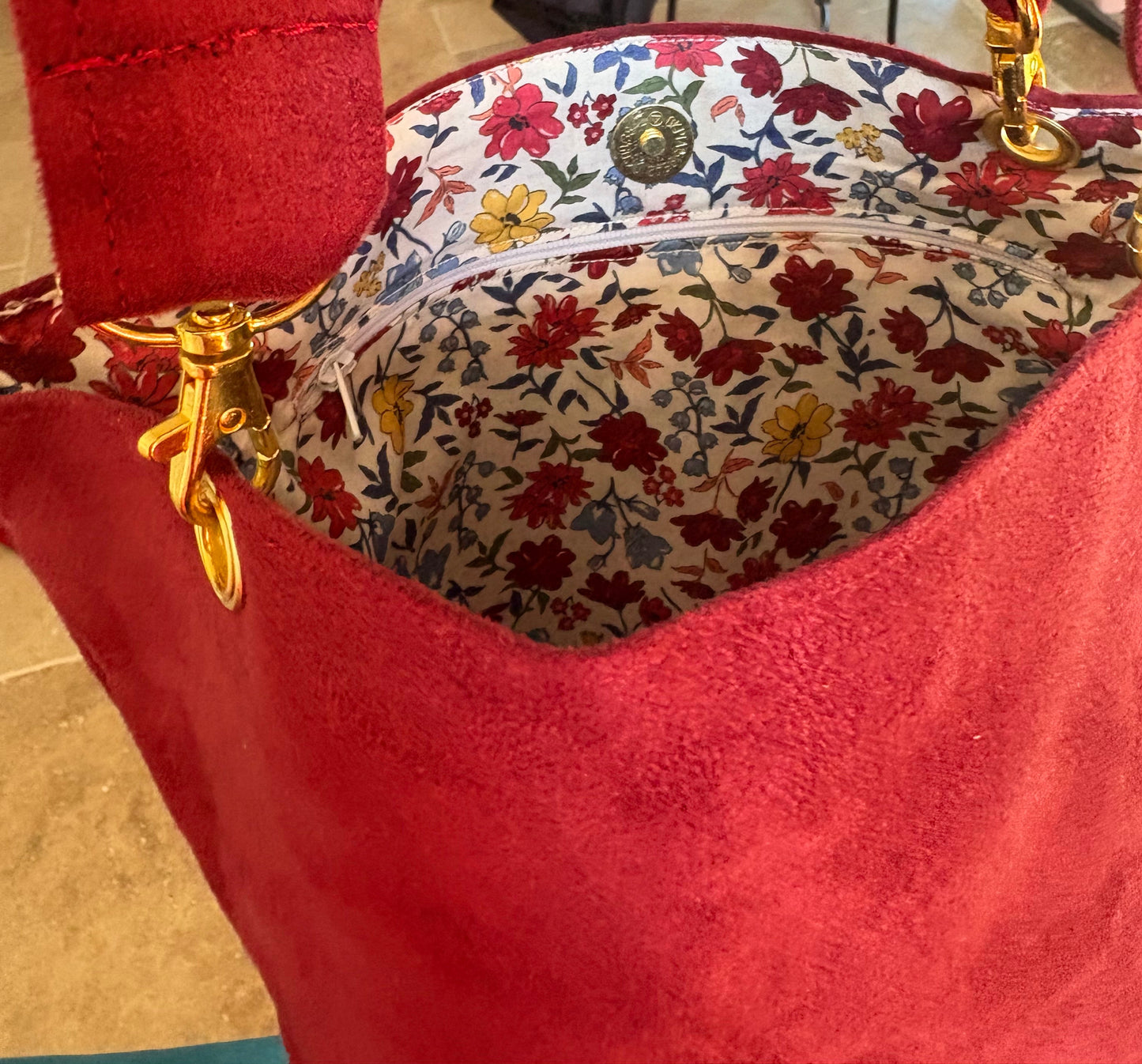 Sac à main bordeaux intérieur fleuri