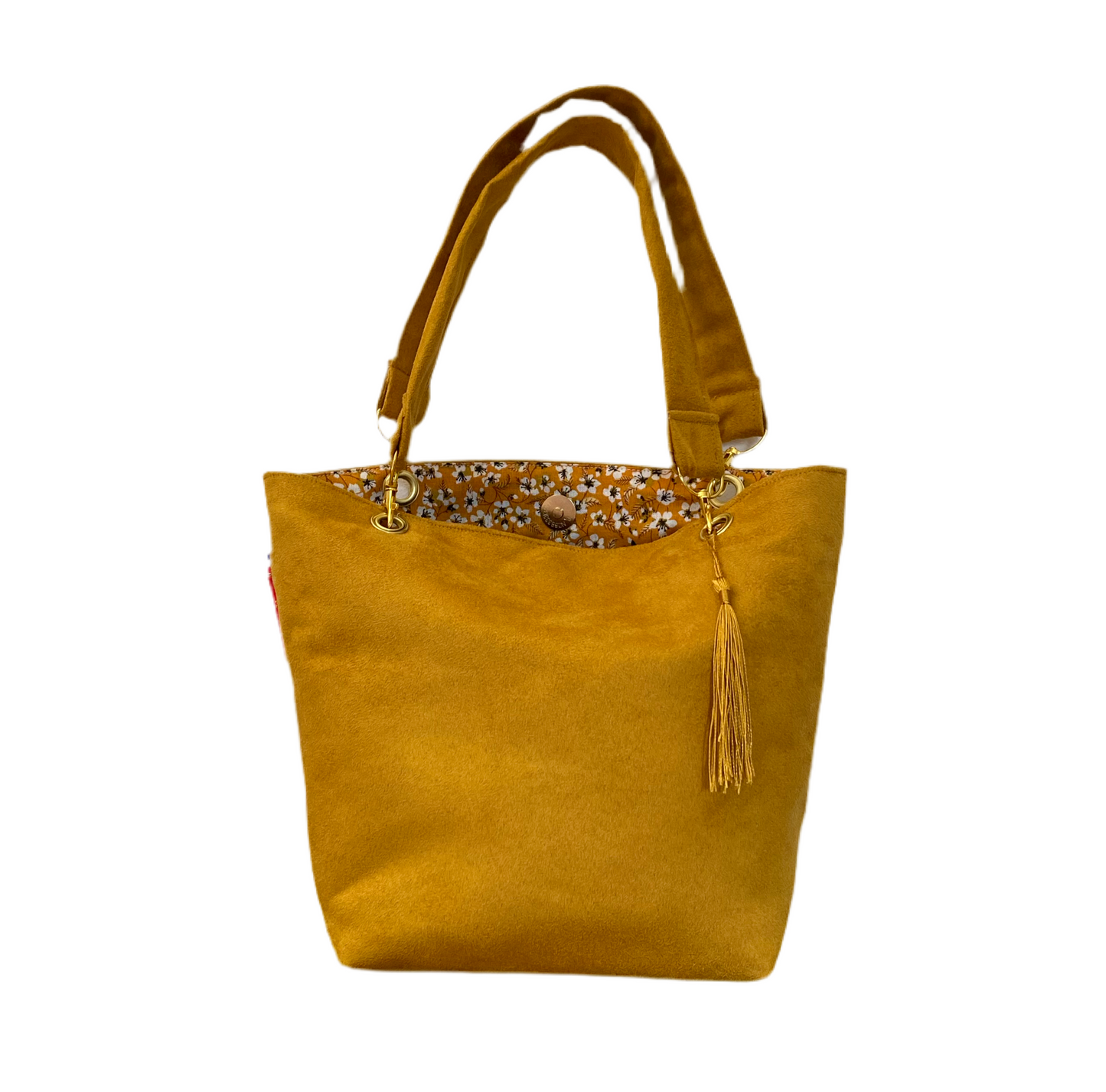 Sac à main en suédine jaune or Camélia
