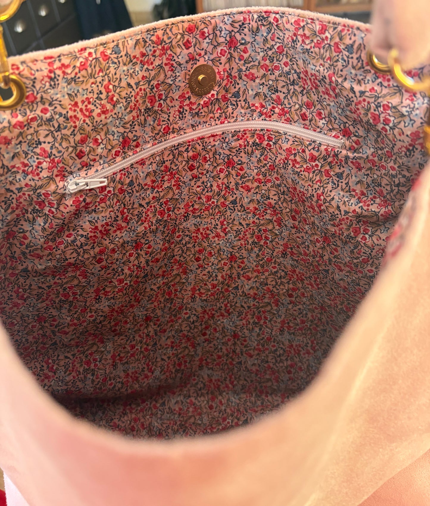 Sac cabas rose pâle intérieur fleuri