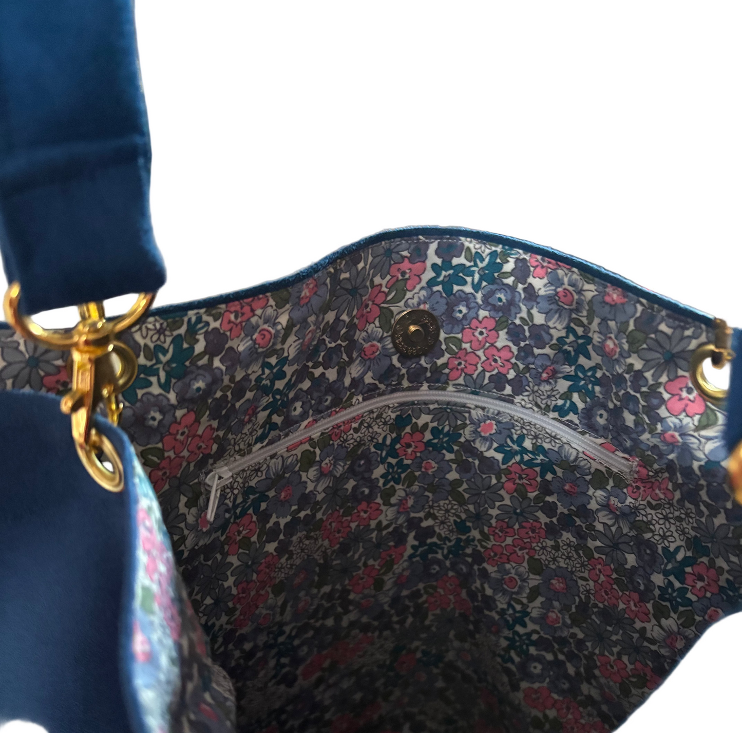 Sac cabas bleu roi et fleuri