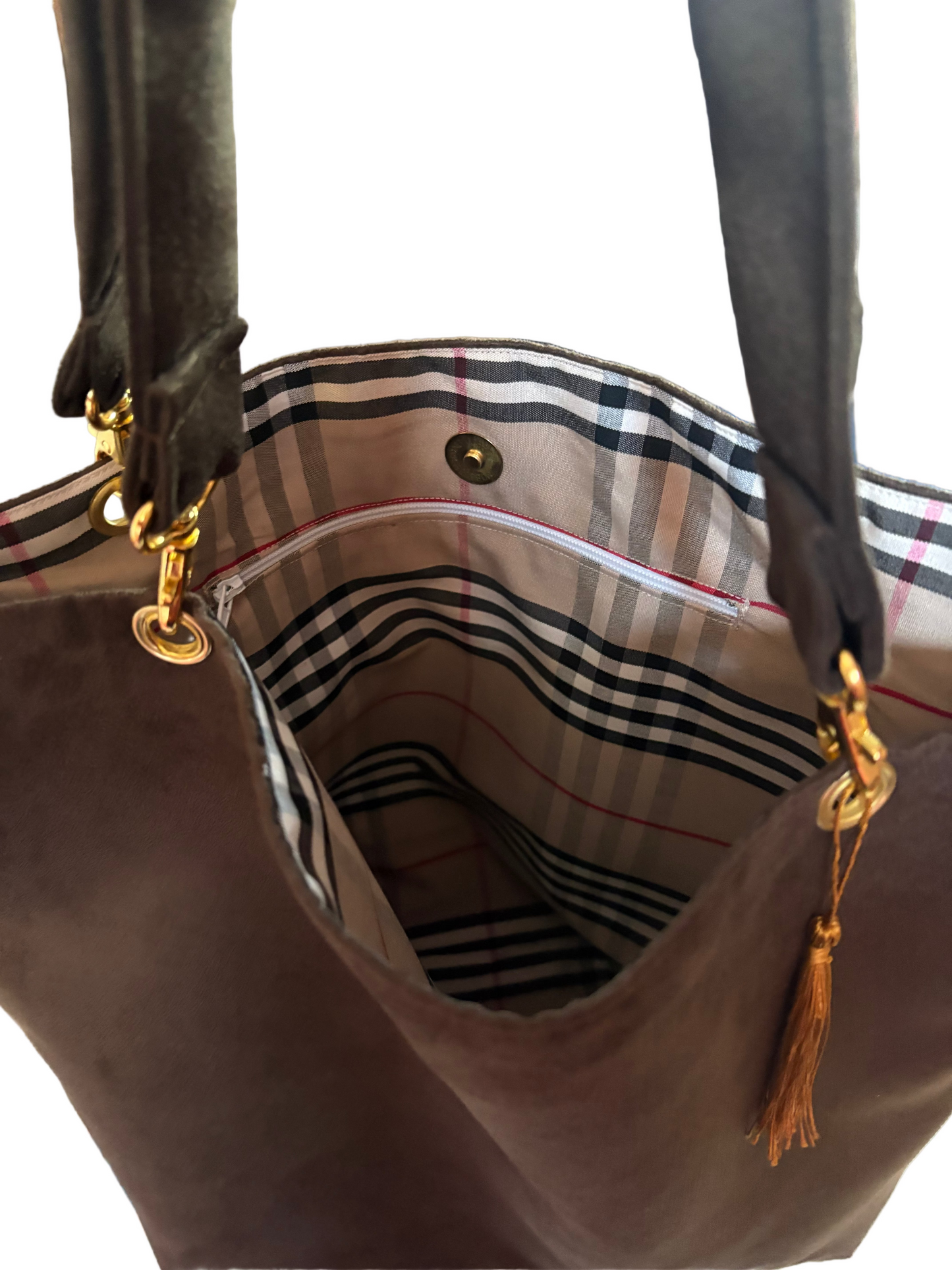 Sac cabas marron et tartan