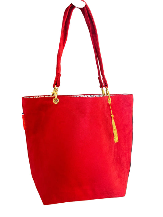 Sac cabas rouge intérieur fleuri
