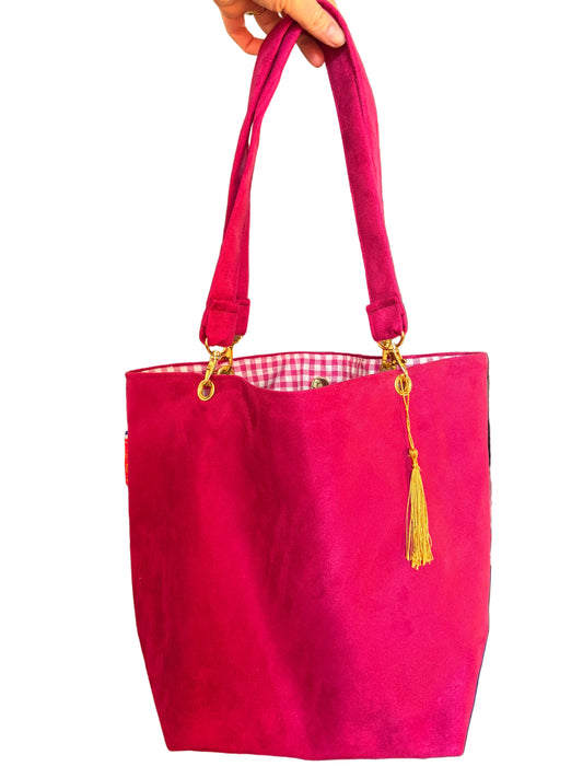 Sac cabas rose fuschia intérieur vichy rose