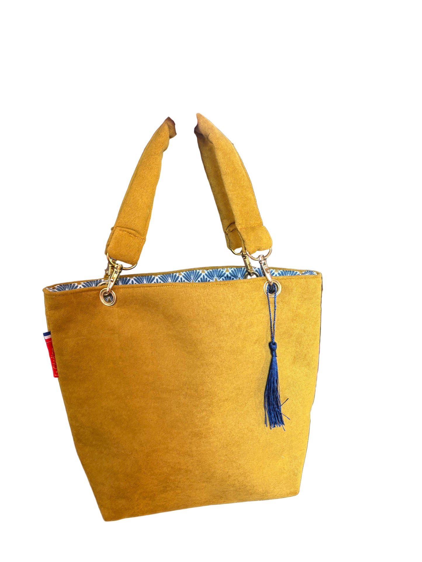 Sac à main jaune intérieur écailles bleues