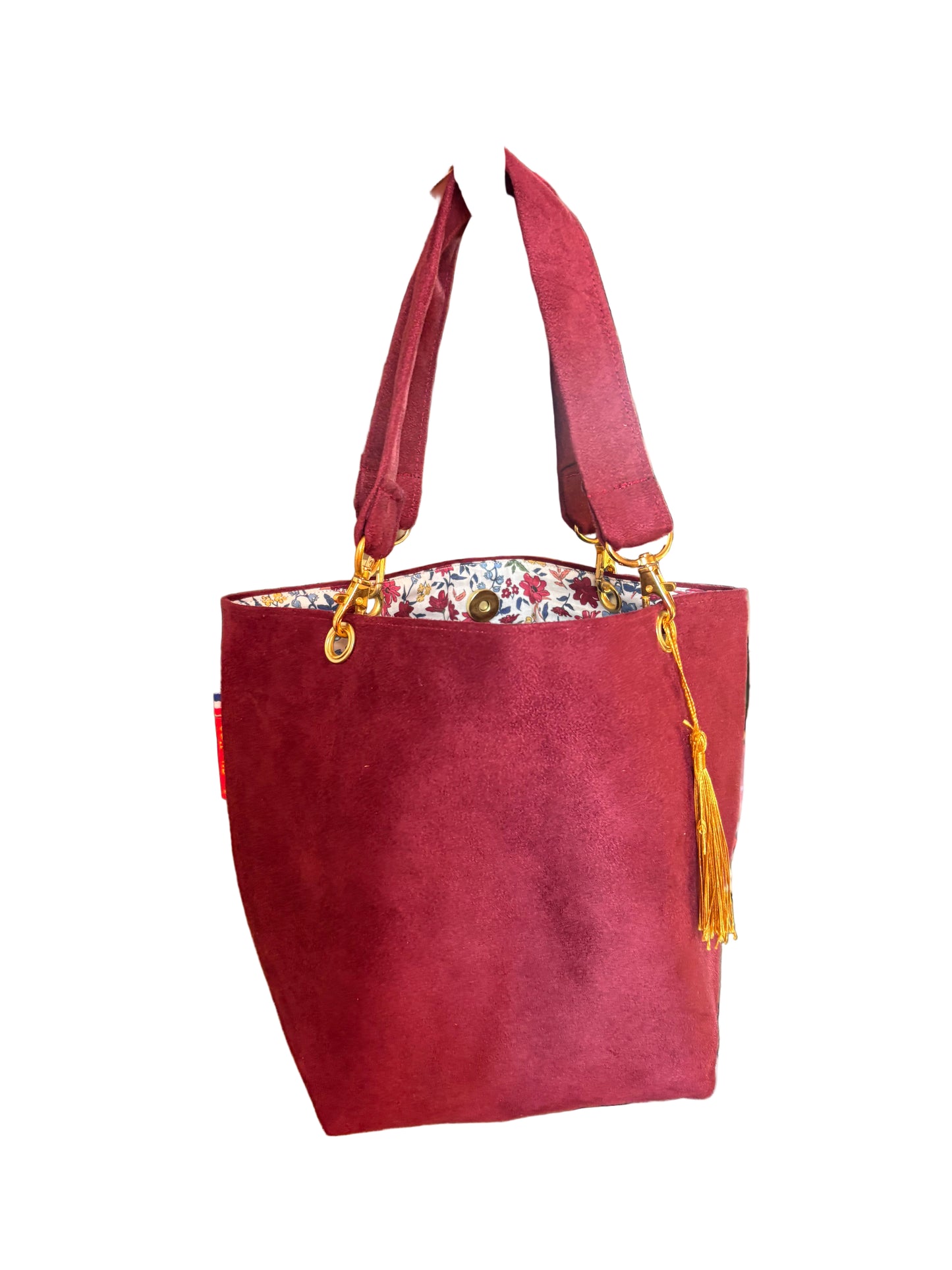 Sac à main bordeaux intérieur fleuri