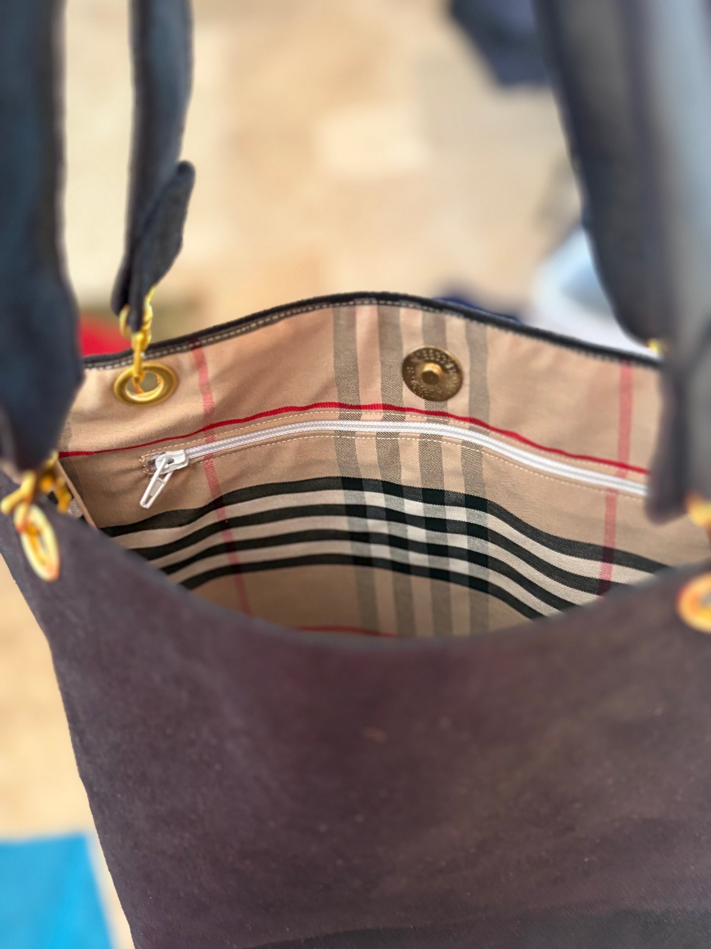 Sac à main noir intérieur tartan