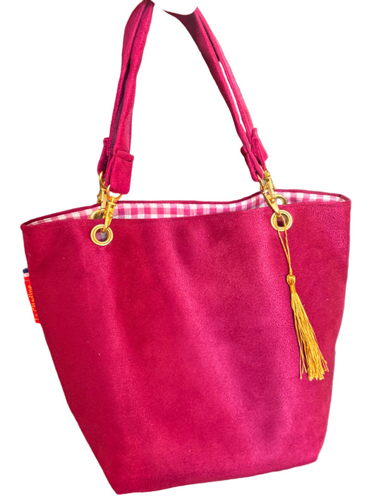 Sac à main rose fuschia intérieur vichy rose