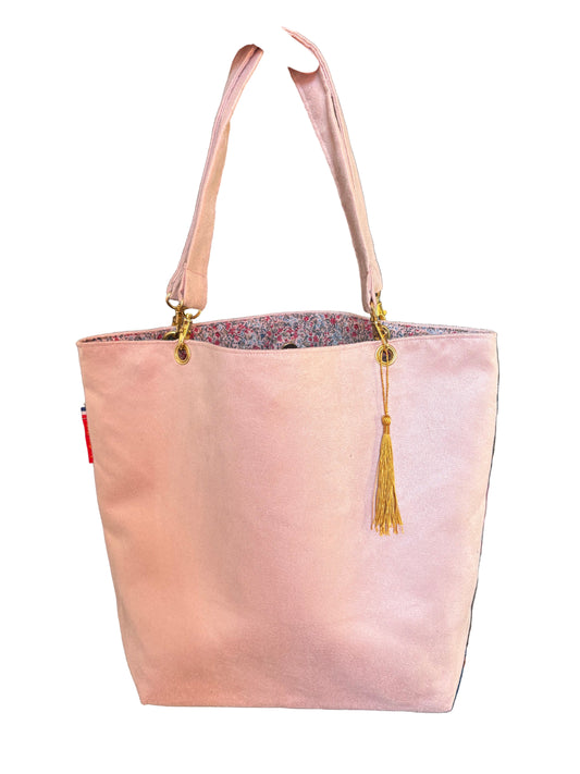 Sac cabas rose pâle intérieur fleuri