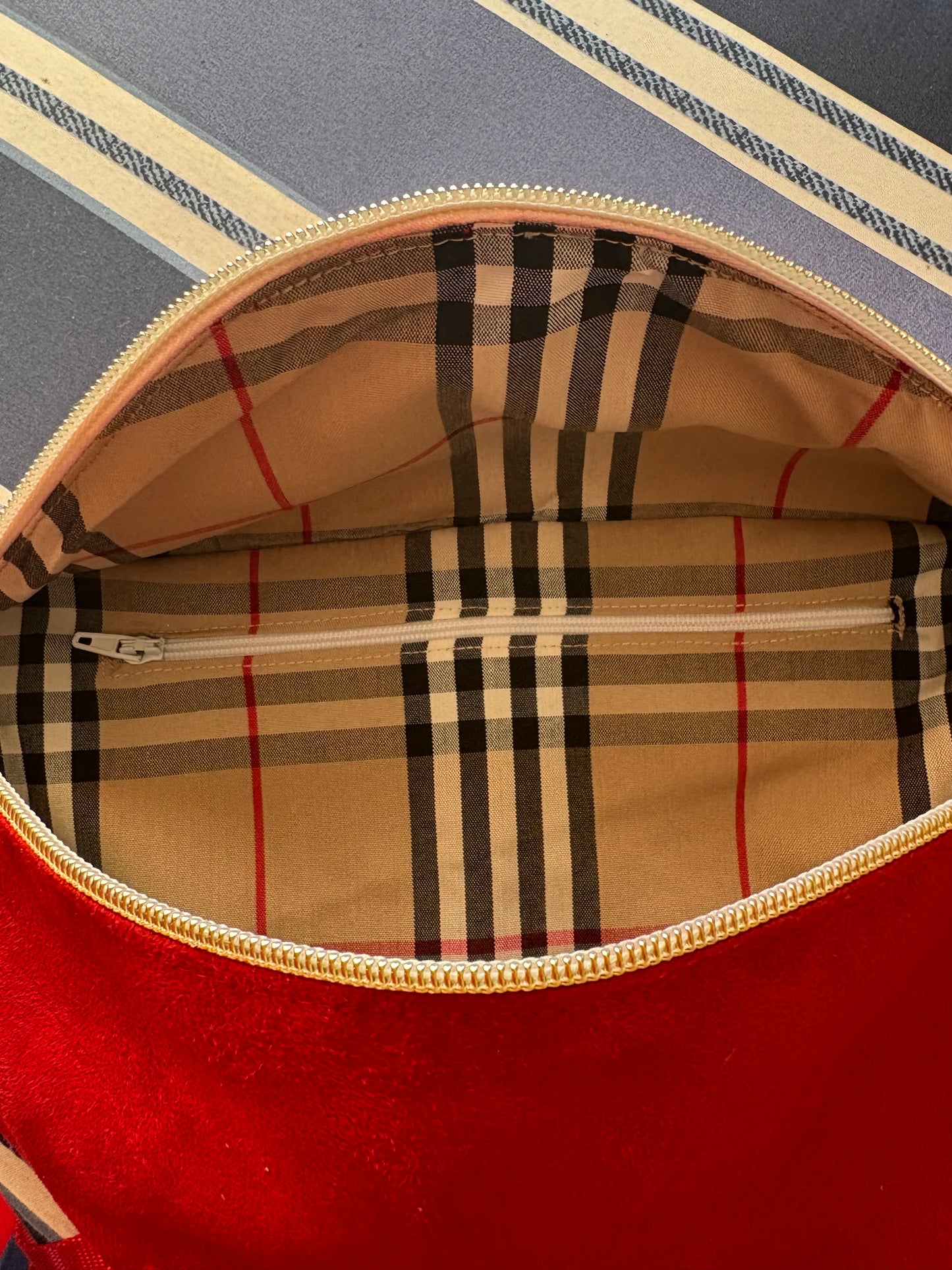 Sac banane rouge et tartan avec poche intérieure