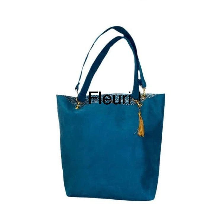 Sac cabas turquoise intérieur fleuri