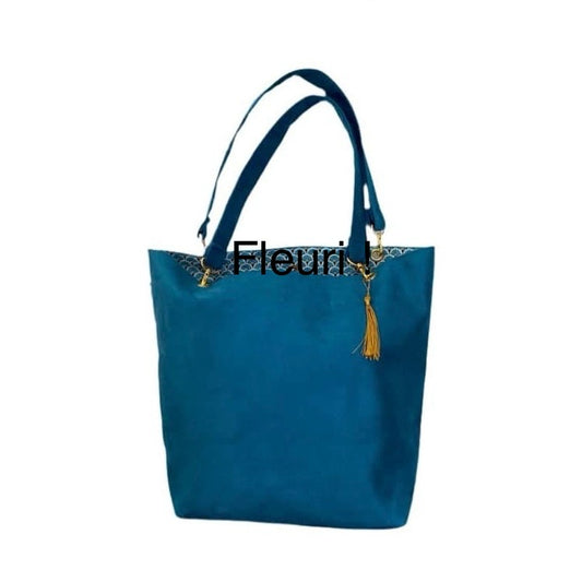 Sac cabas turquoise intérieur fleuri