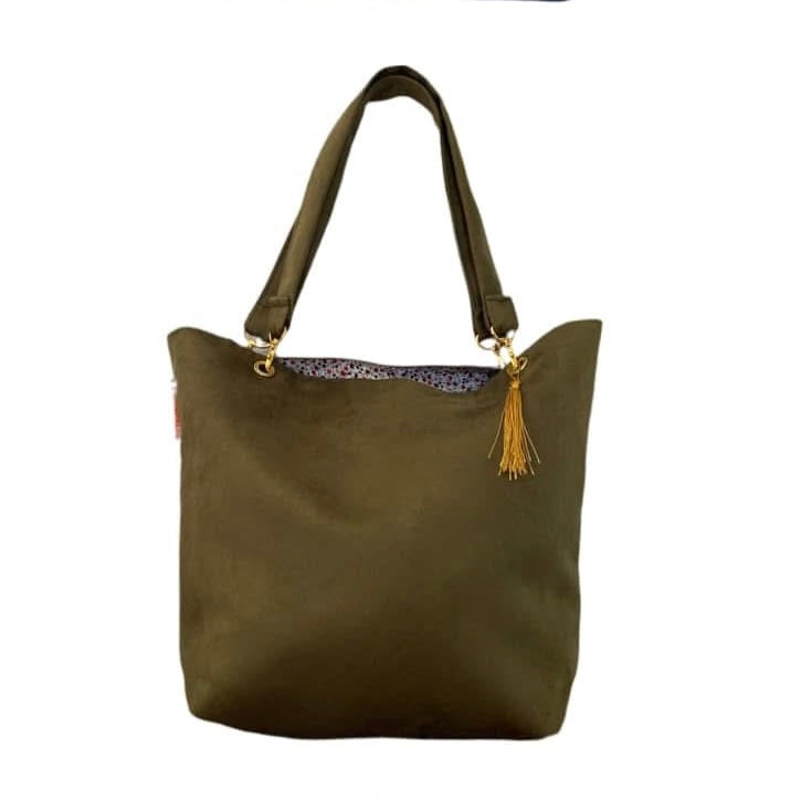 Sac cabas kaki intérieur fleuri doré