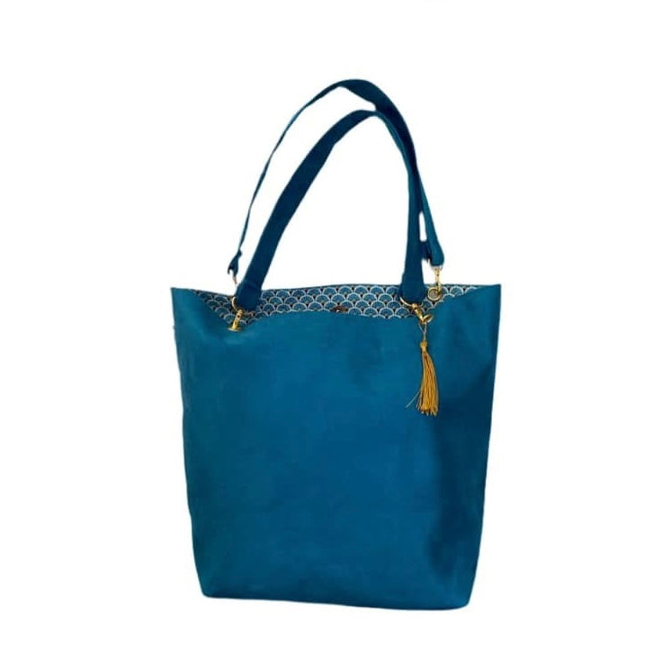 Sac cabas turquoise intérieur éventails