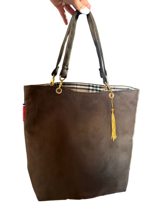 Sac cabas marron et tartan